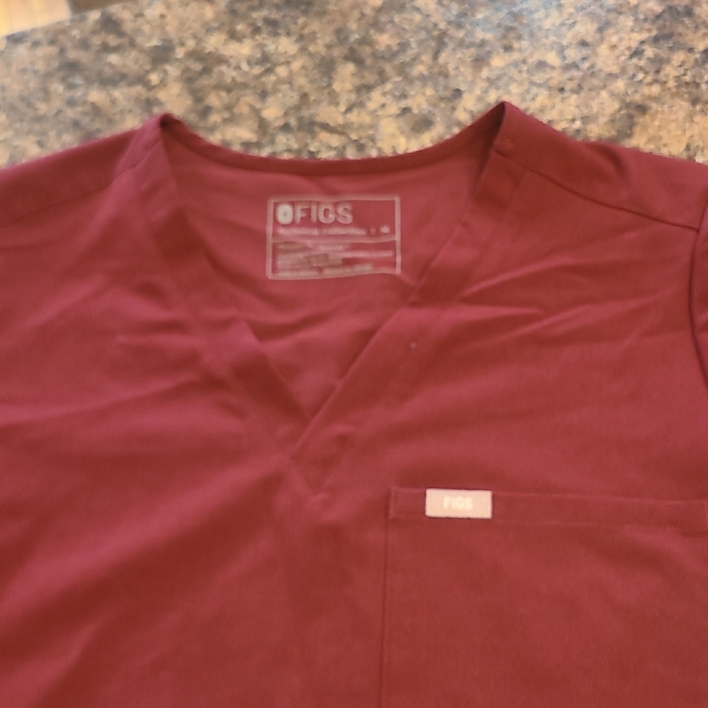 Figs Men's Deep Red V-Neck Shirt
